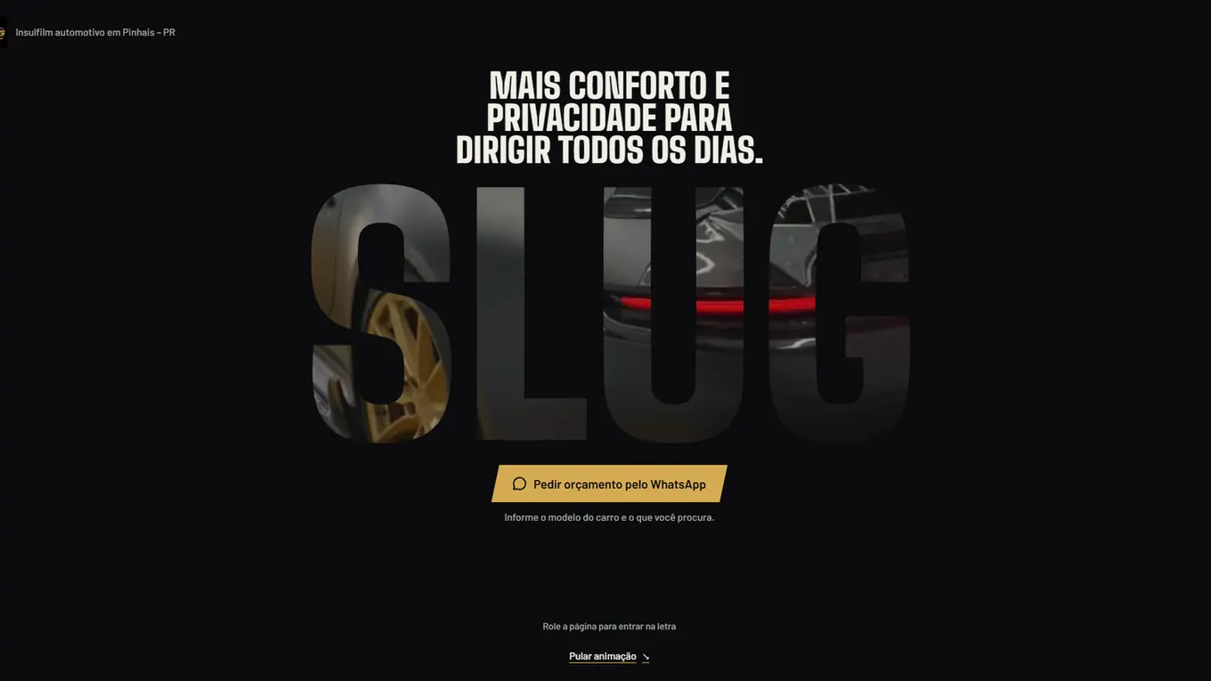 Primeira tela do site da Slug Insulfilm